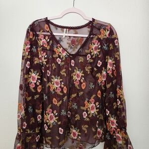 Anthropologie Floral Sheer Blouse - Multicolor